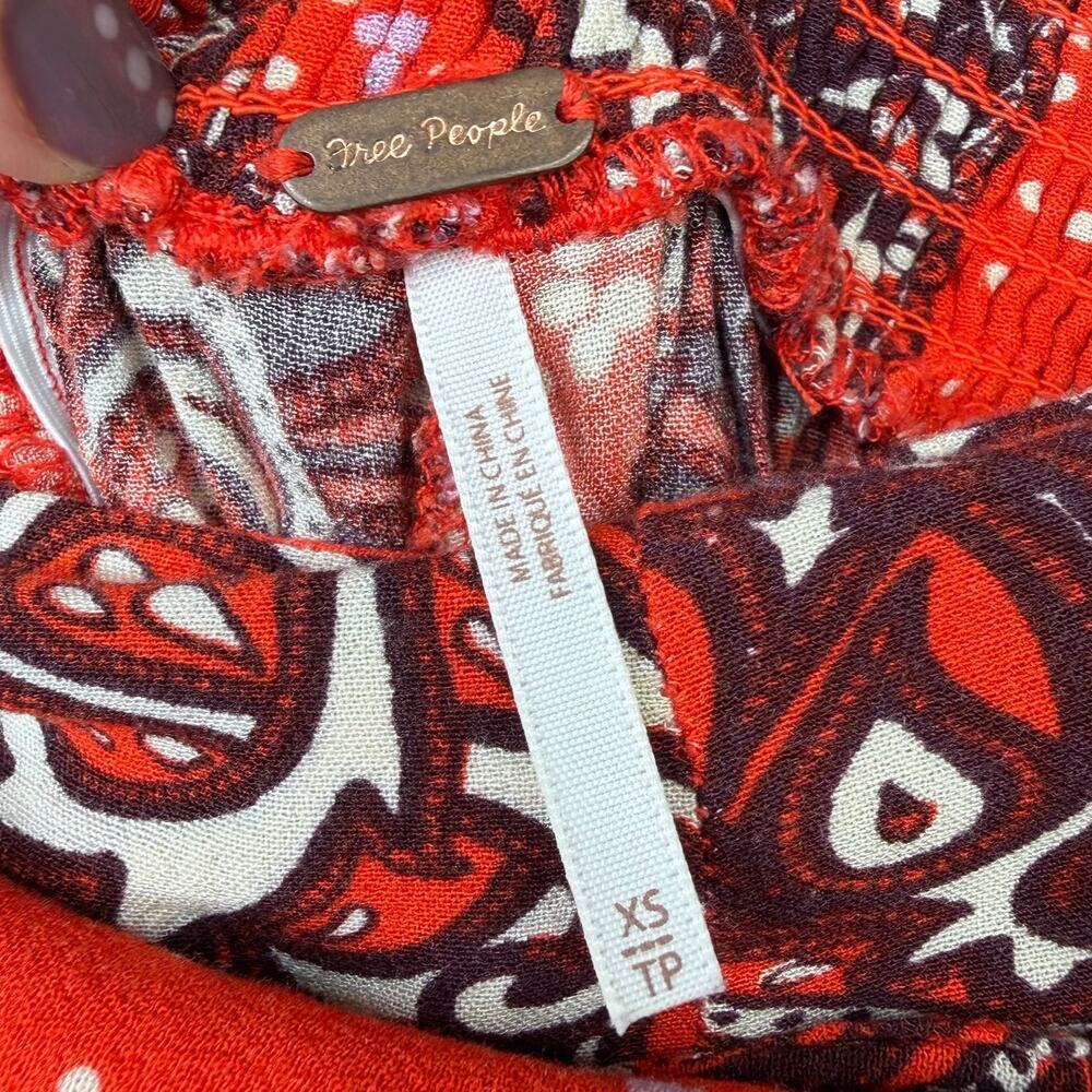 Free People Double Trouble Tiger Lily Combo Red Paisley Boho Tie Wide Leg Pants - Picture 8 of 9